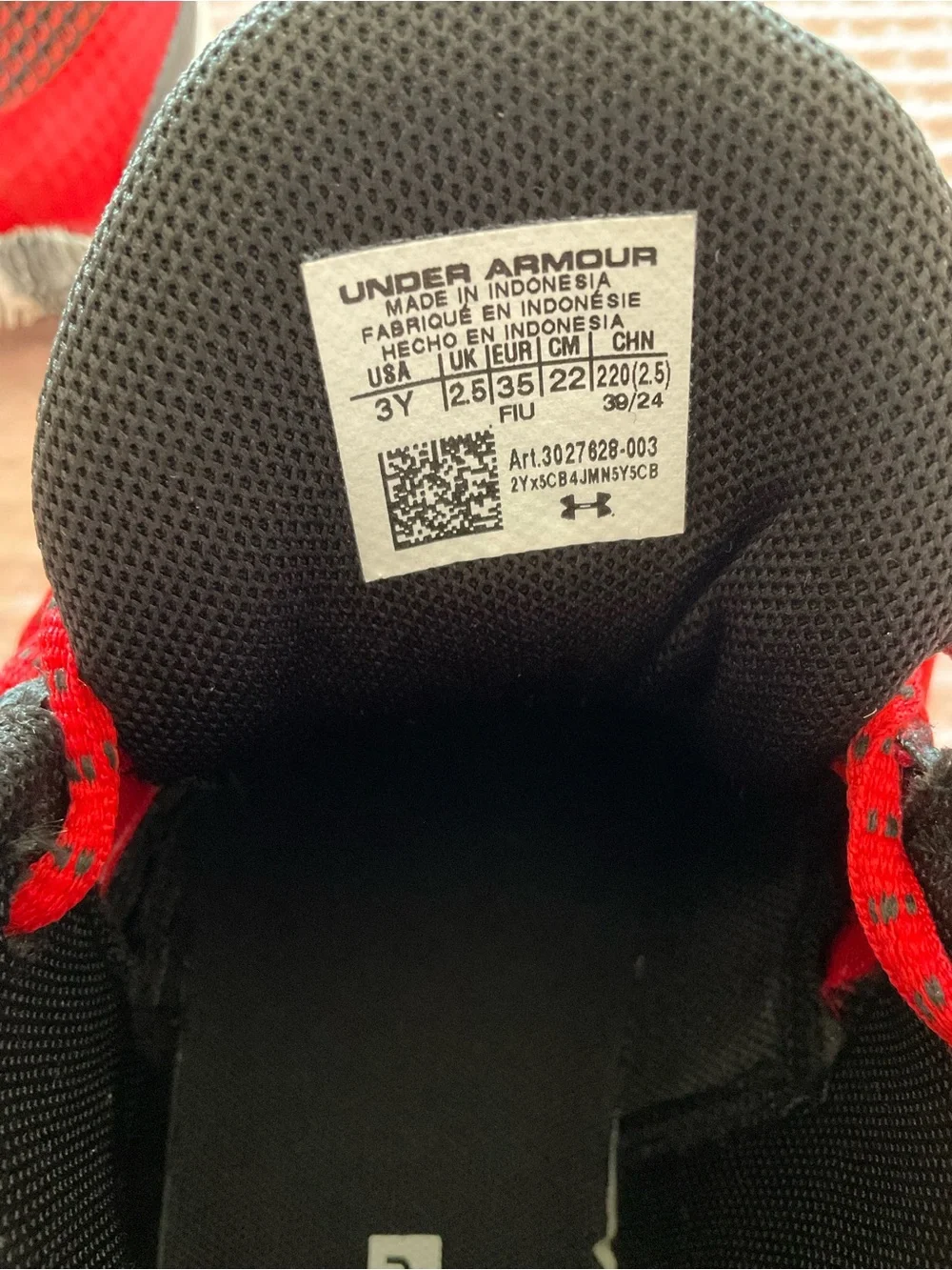 Under Armour Curry Red and Black Kids Sneakers